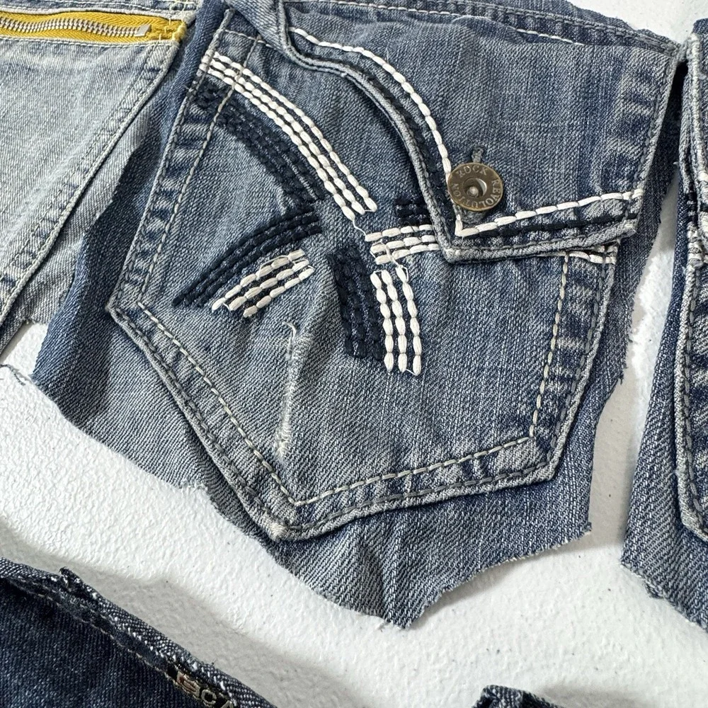 7 Denim Jean Flap Back Pockets Embroidered Quilting Sewing Crafts Upcycle